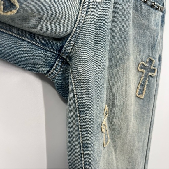 Austin Landing Denim Cross Patches Studded 100% Cotton Jeans - Picture 9 of 13